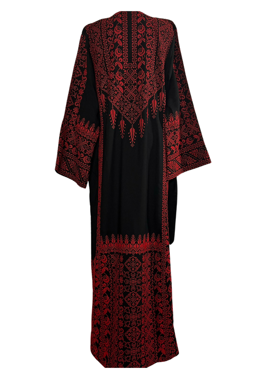 Yãqüt Black & Red Full Embroidered Thobe