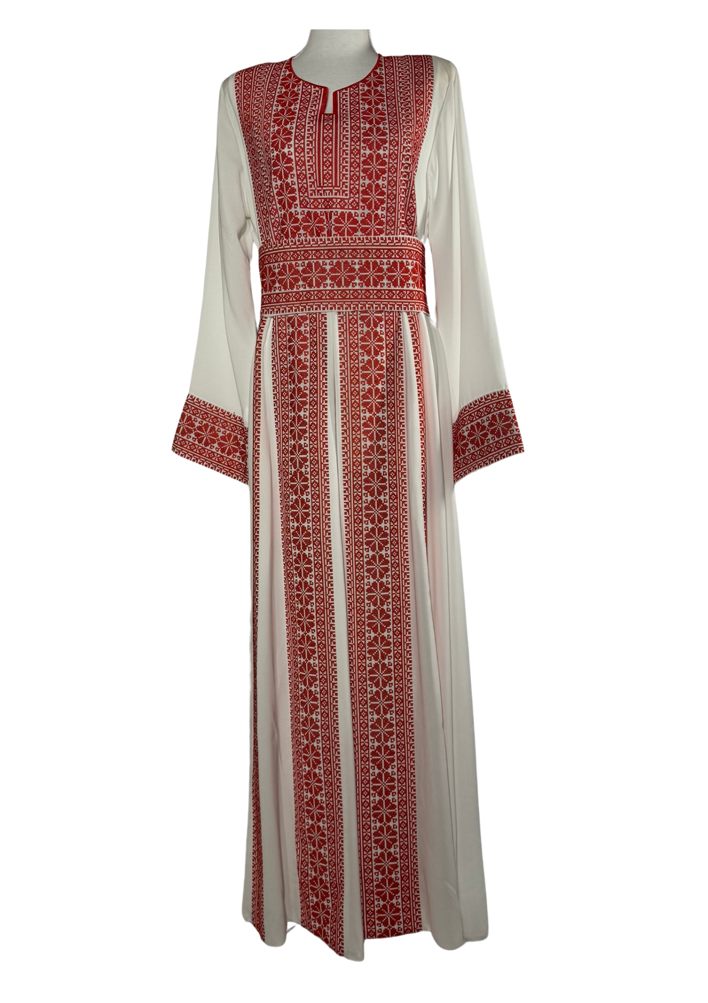 Rayhãna Red & Off-White Four Lines Embroidered Thobe
