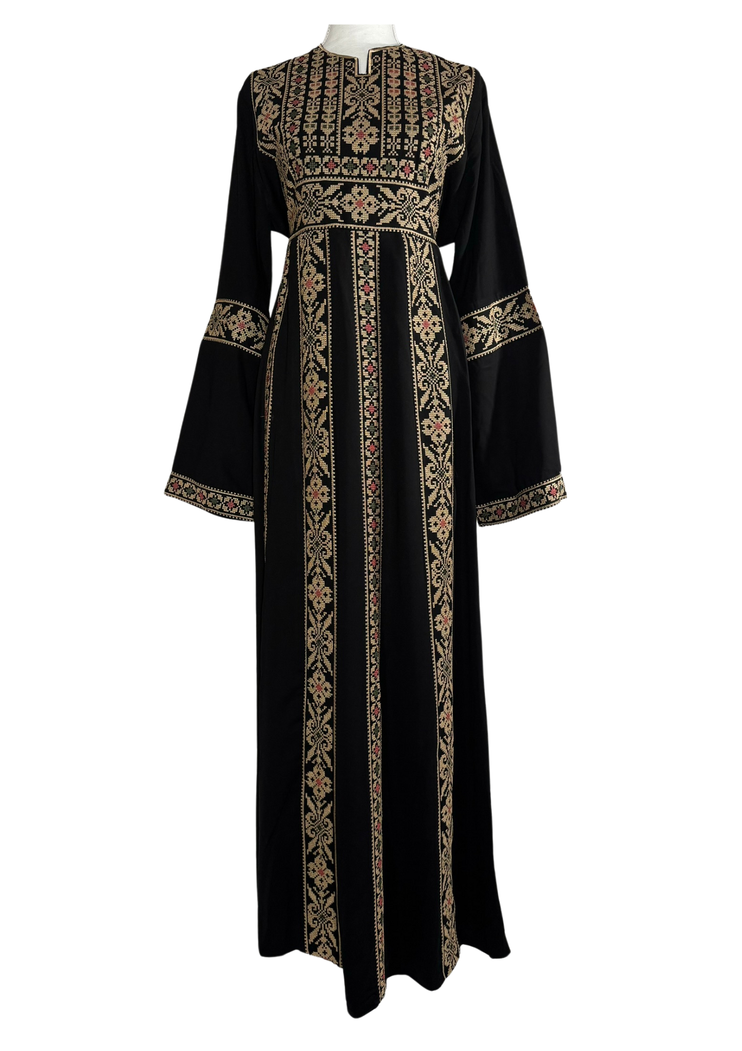 Yasmeen Black & Gold Five Lines Embroidered Thobe