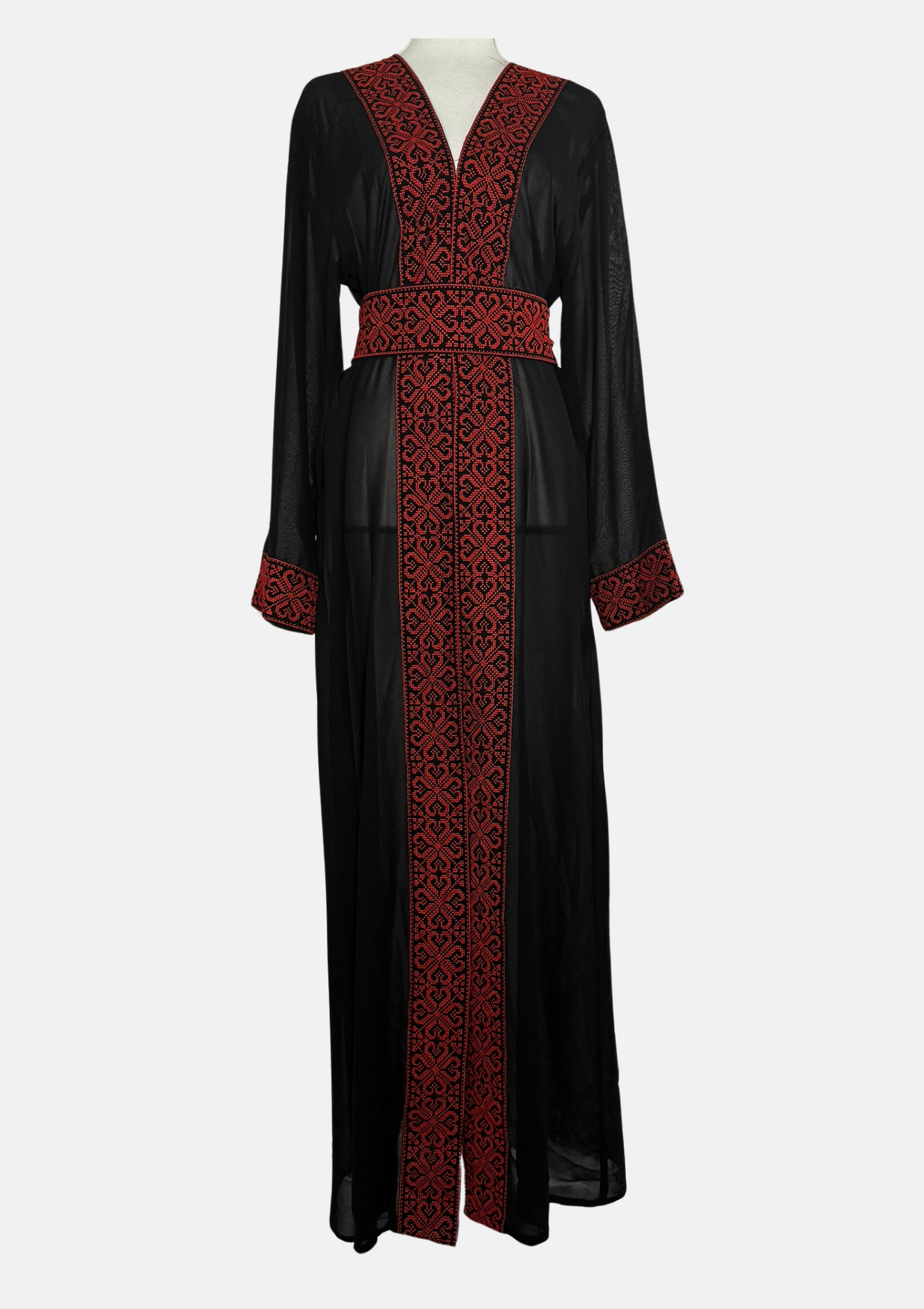 Zaina Black & Red Embroidered Abaya