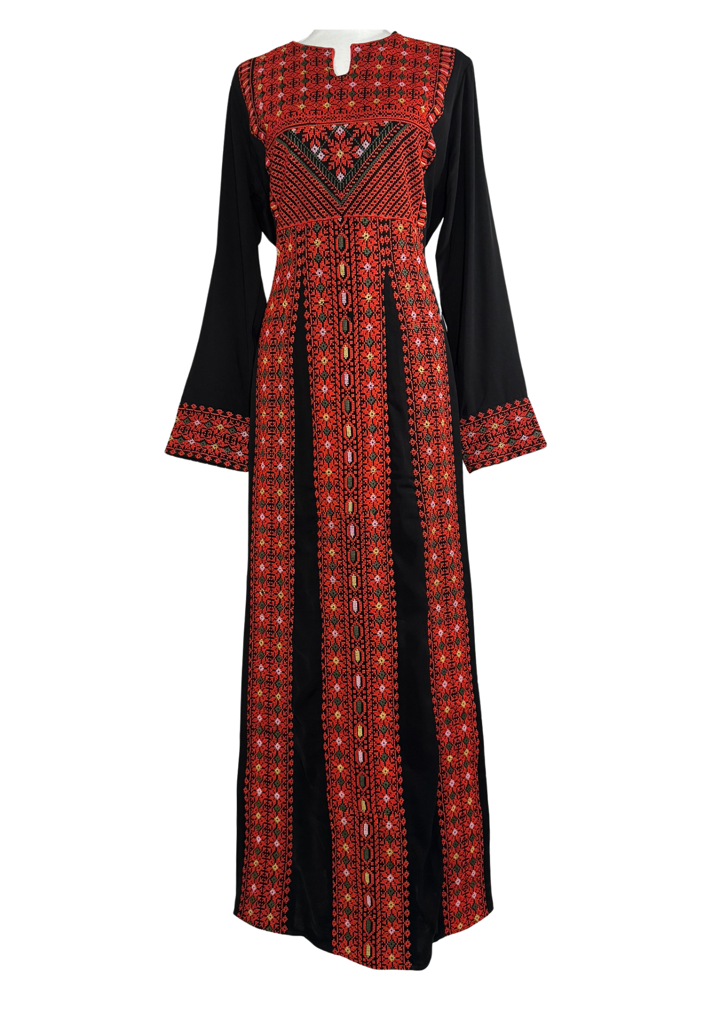 Fairüz Black & Red Three Lines Embroidered Thobe - Green