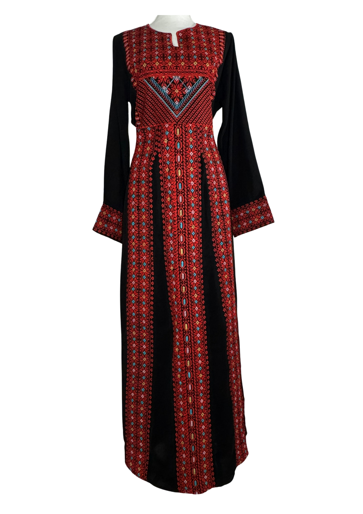 Fairüz Black & Red Three Lines Embroidered Thobe - Blue