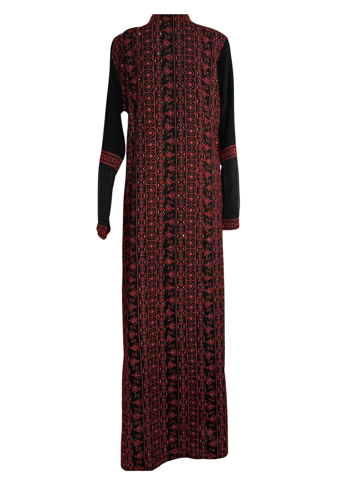 Zaina Black & Red Full Embroidered Zip-Up Thobe