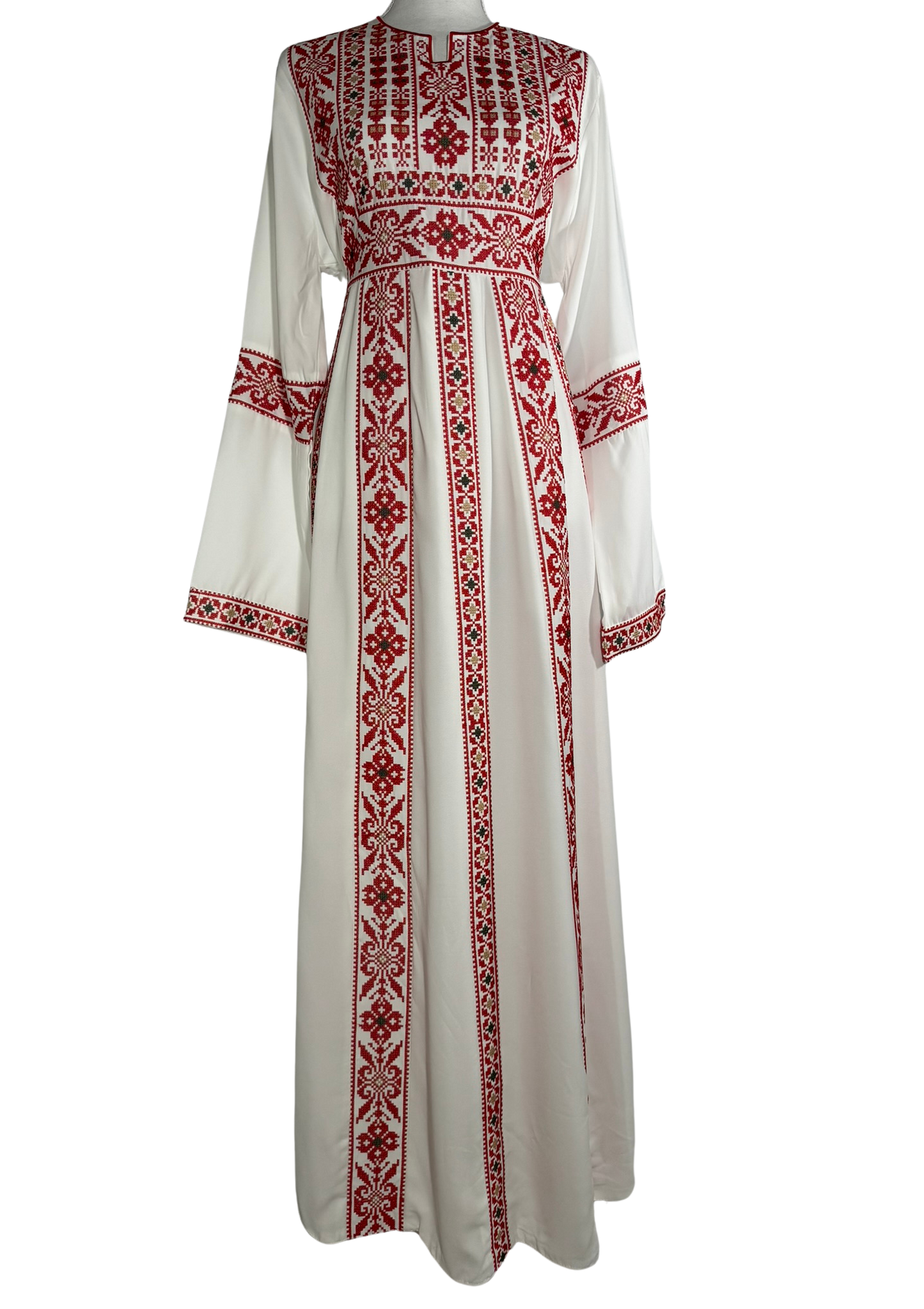 Yasmeen White & Red Five Lines Embroidered Thobe