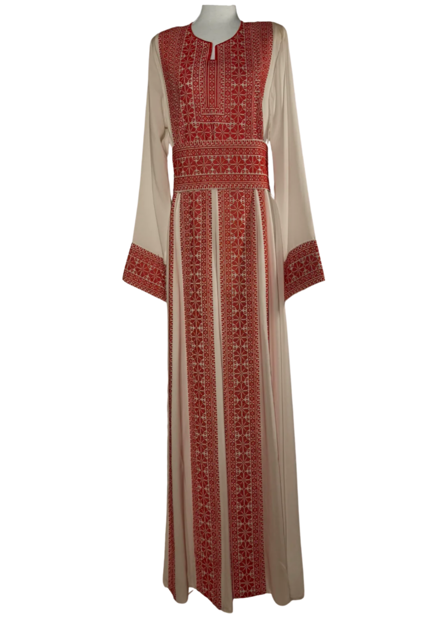 Rayhãna Red & Beige Four Lines Embroidered Thobe