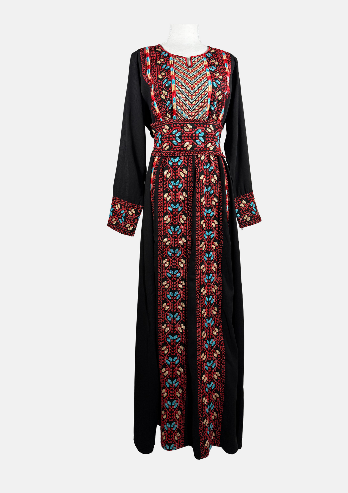 Fida'a Black & Red Embroidered Thobe with Blue Accents