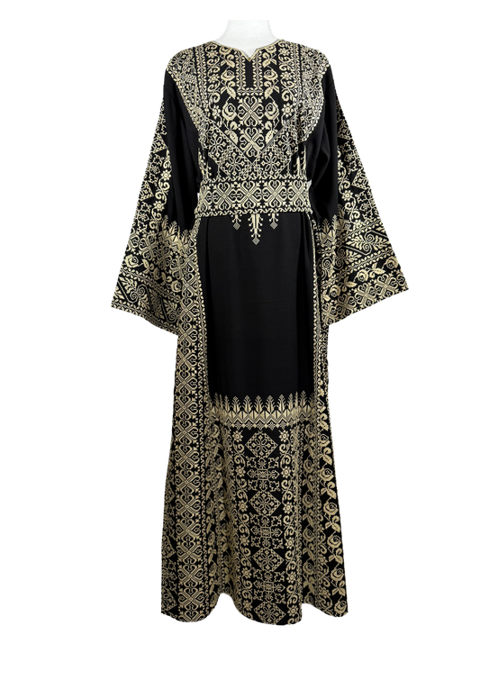 Yãqüt Black & Gold Full Embroidered Thobe