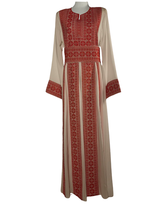 Rayhãna Red & Beige Four Lines Embroidered Thobe